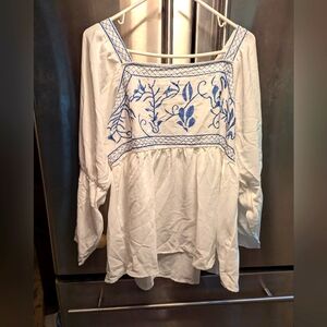 Never Worn Yure Fashion Embroidered Tie Back Sq Neck Babydoll Top Sz 14